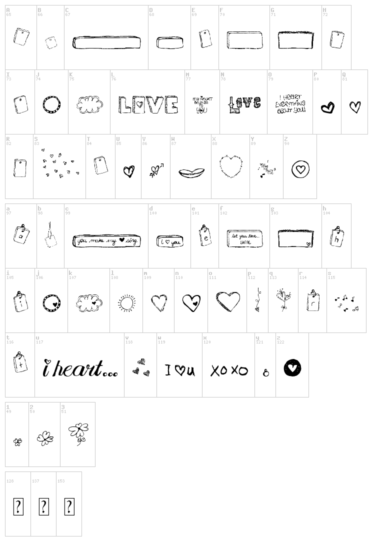 MTF I Heart Sketches font map